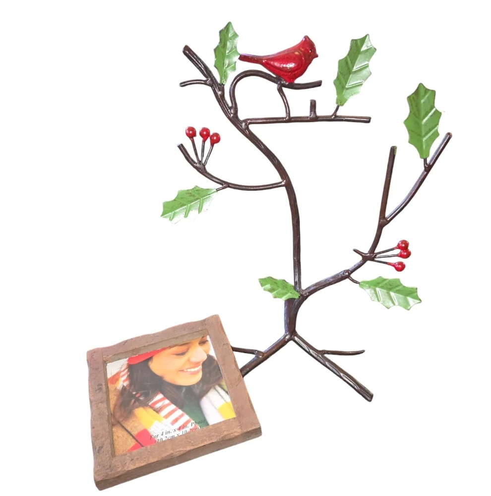Cracker Barrel Cardinal Red Bird & Holly Hanging‎ 4X4 Frame & Stand 11